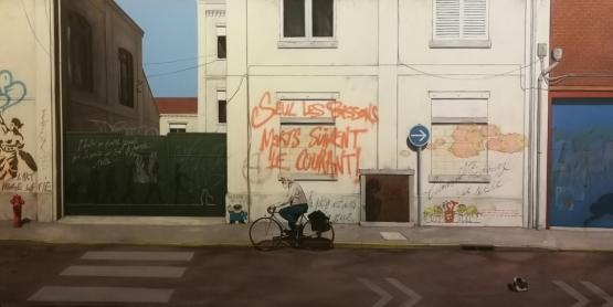 La poésie est dans la rue - huile sur toile - 195 x 97 cm Thierry Charpentier
