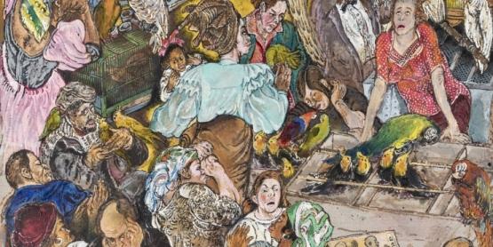 Temple Street - mine de plomb, pastel - 60x60cm