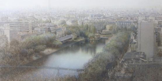 Bassin de la Vilette - huile sur toile, 162x195cm