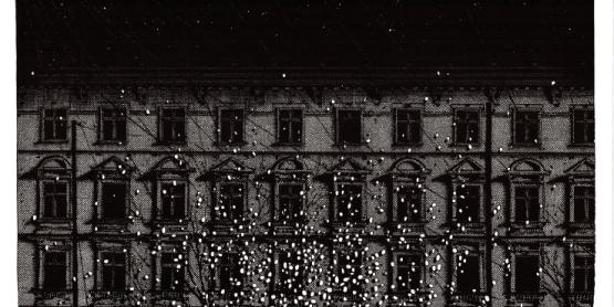 Nuit et fenêtres, linogravure, 65,5x98,2cm, 2013